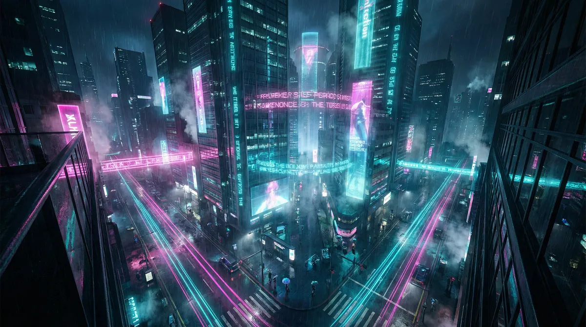 韩国伦理电影 竖屏短剧平台首页背景 - 赛博朋克都市夜景
